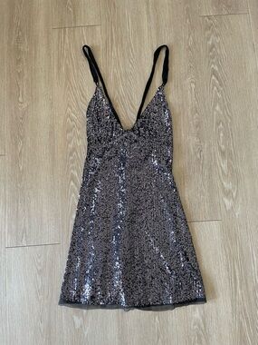 Free People Black Sequin Tie-Back Mini Dress